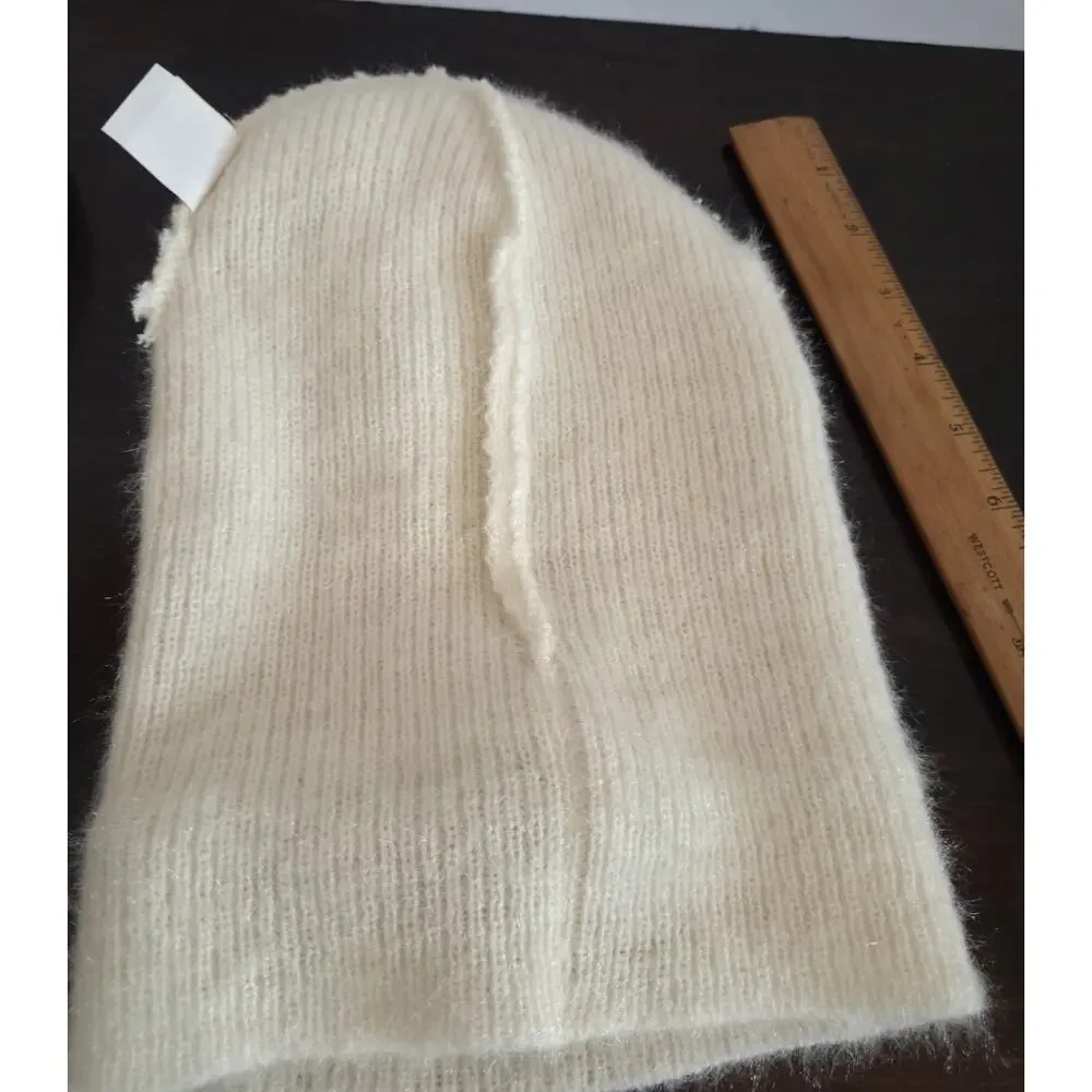 Stitch Knit Beanie Hat Embroidered Appliqués Unisex Warm Stretchy Cream One Sz
